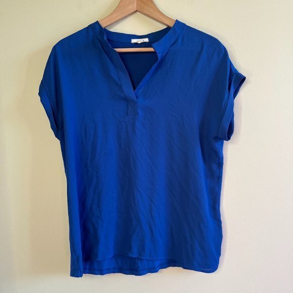 Pleione‎ Blue Womens Size Small Split-Neck Cuffed-Sleeve Blouse Top - Picture 1 of 5